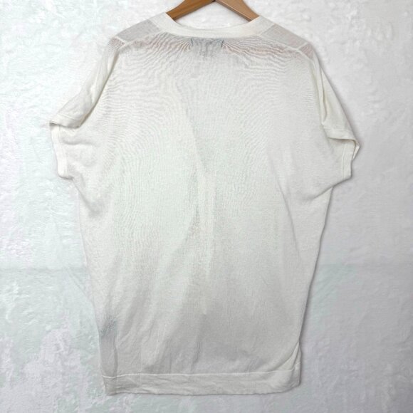 August Silk Sweater Womens M Cream Linen Blend Short Sleeve Button Front Blouse - Picture 5 of 9